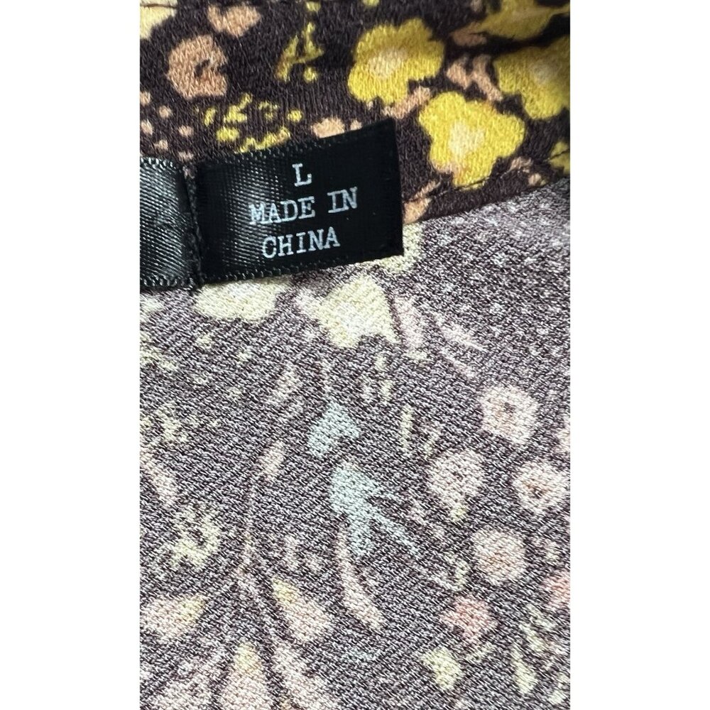 Cure Floral Blouse long sheer sleeves with gold threads sz large elastic bottom - Picture 14 of 16